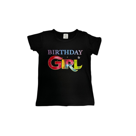 Other - Birthday Girl T-Shirt Rainbow Graphic Tee Black Top Kids Size